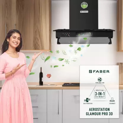 FABER HOOD 3N1 AEROSTATION GLAMOUR PRO 3D BK FT 60 Wall Mounted Chimney (Black 1095 CMH)(OPEN BOX) FABER HOOD 3N1 AEROSTATION GLAMOUR PRO 3D BK FT 60 Wall Mounted Chimney (Black 1095 CMH)(OPEN BOX)